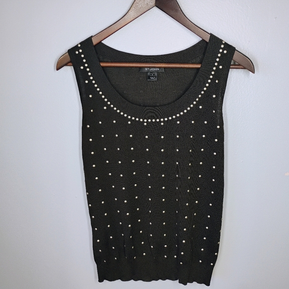 St John Brown Wool Studded Sweater Top Luxury Designer Size Petite Medium - Picture 1 of 10